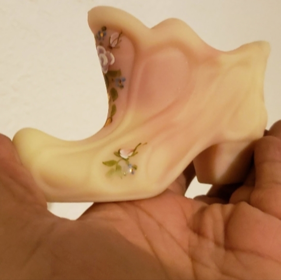 Fenton Other - Fenton Satin Burmese Vaseline Slipper Shoe Boot Hand Painted Signed D Robinson